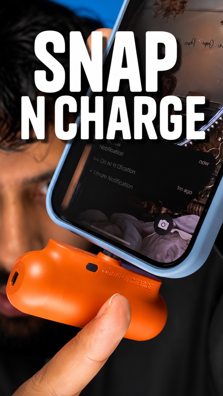 Snap N Charge review: orange power bank clipped to a phone